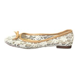 Antonio Melani Nude White Lace Bow Detail Round Toe Ballet Flats Size 7.5